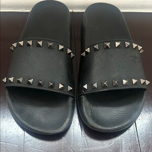 Valentino Garavani Black Studded Slippers